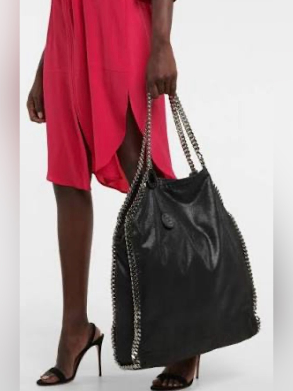 SOLD-Stella McCartney Falabella Tote Large Black Shaggy Deer Chain Trim Bag - Picture 3 of 10